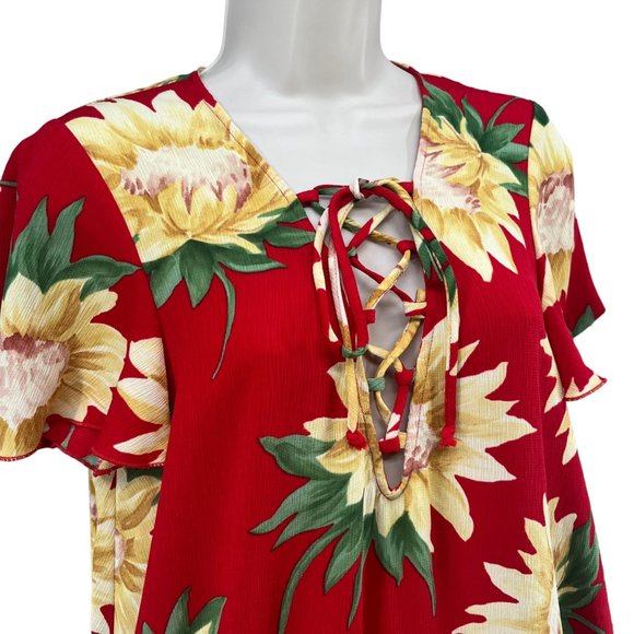 Show Me Your Mumu Kylie Lace Up Dress Red Yellow Floral Short Sleeve Mini Sz XS - Picture 4 of 9